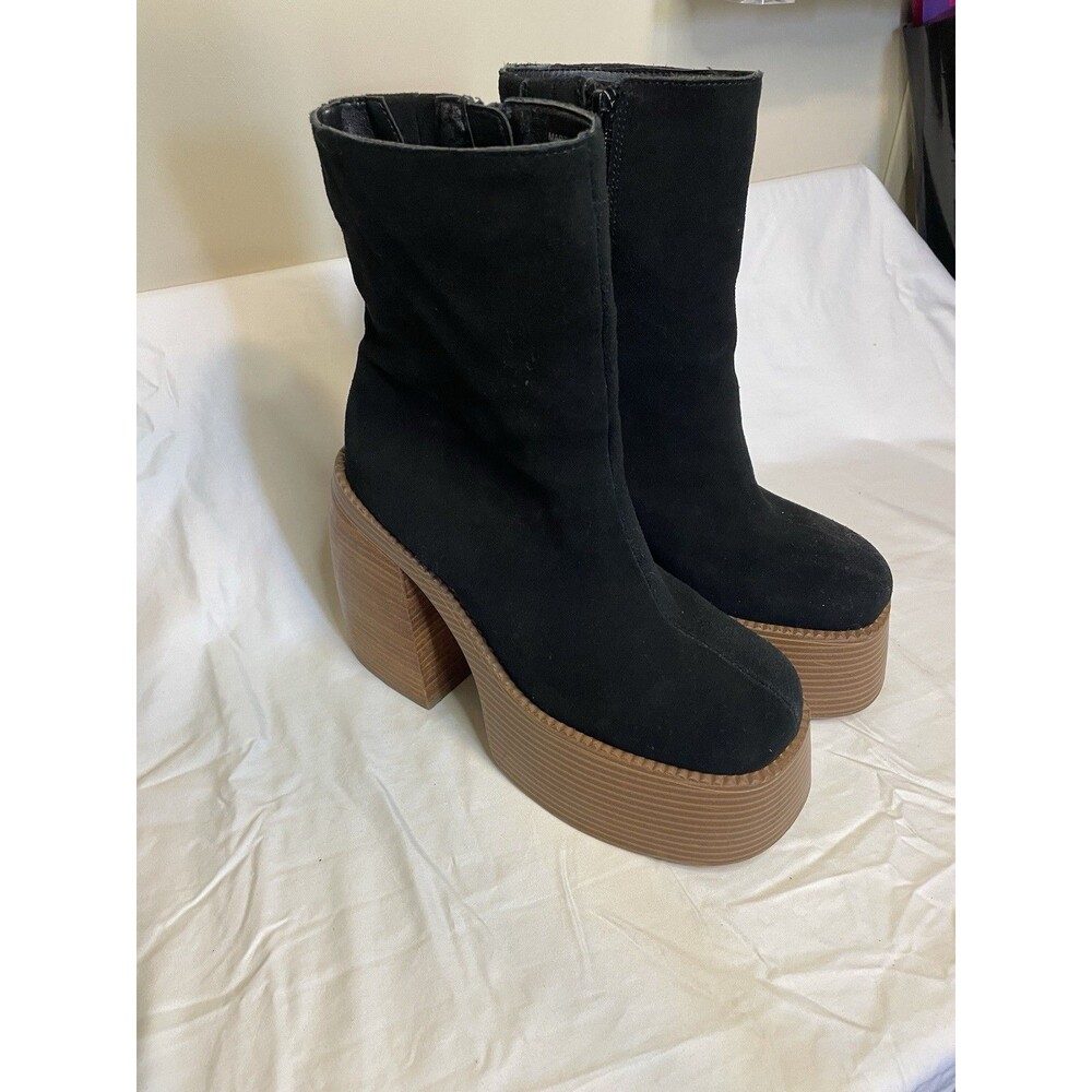Urban Outfitters Women’s Black Suede Platform Ankle Block Zip Boot US8 EU39